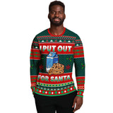 -Funny all-over-print unisex sweatshirt made of soft and comfortable cotton/polyester/spandex blend material with brushed fleece interior! Each panel is individually printed, cut and sewn to ensure a flawless graphic that won't crack or peel. Mens womens Christmas adult sexual humor xmas joke AOP pullover jumper.-