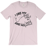 -Soft, comfortable mens/unisex style Airlume combed and ring-spun cotton shirt. Made-to-order and shipped form the USA. Funny dirty naughty bbq barbeque bar-b-que barbecue pork sex joke butt rubbed pig piggy t-shirt boyfriend gift -Pink-Medium (M)-