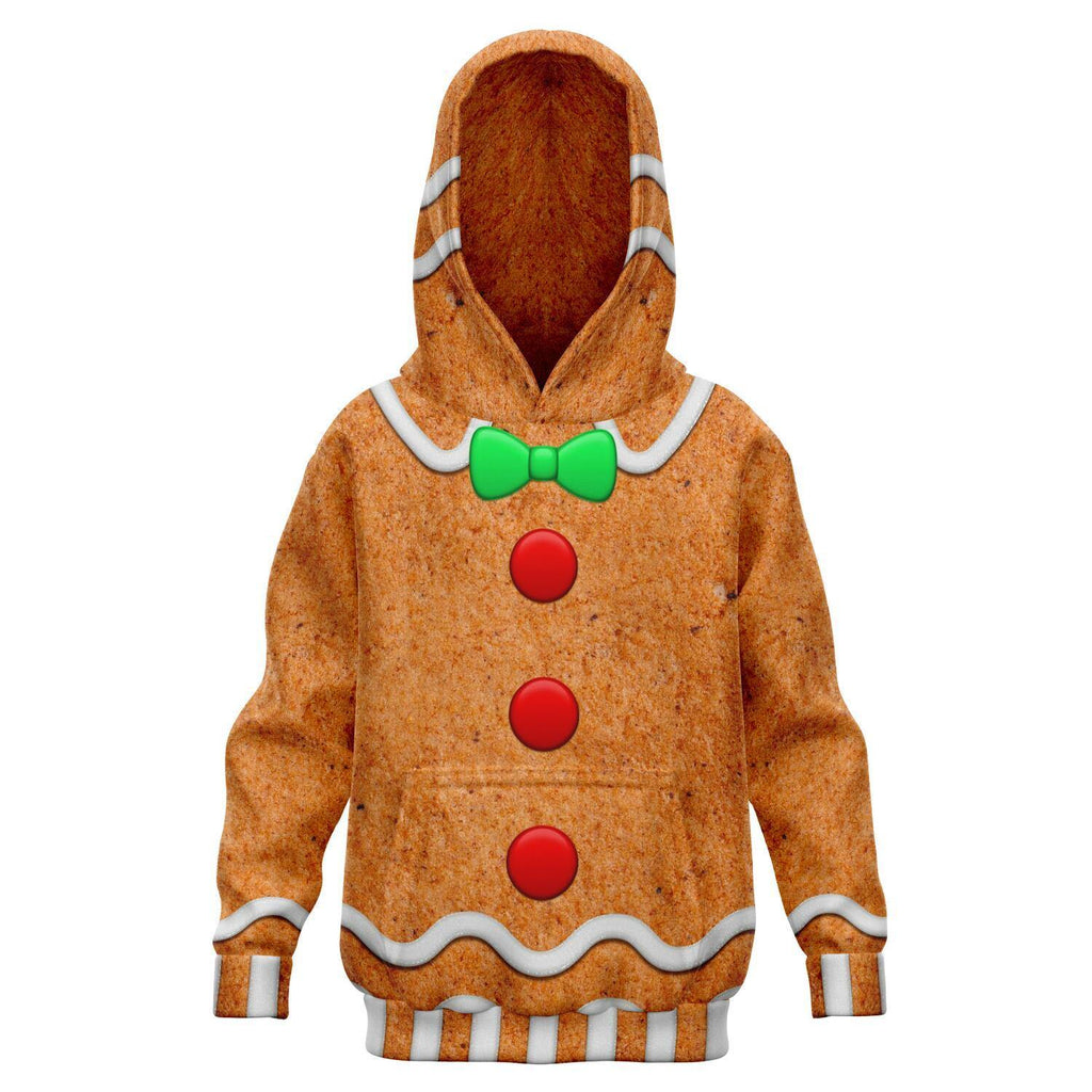 Gingerbread Man Costume Hoodie - Infant, Toddler & Kids / Youth Sizes-Fun and festive Christmas holiday Gingerbread Man Costume Hoodie unisex infant, toddler & youth size polyester hooded sweatshirt with detailed high definition classic costume print and kangaroo pocket. XS, Small, Medium, Large, XL. Made-to-order. 2 weeks to USA. Cute, comfortable casual Christmas cookie cosplay jumper.-XXS - 1/2 Years-