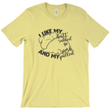 -Soft, comfortable mens/unisex style Airlume combed and ring-spun cotton shirt. Made-to-order and shipped form the USA. Funny dirty naughty bbq barbeque bar-b-que barbecue pork sex joke butt rubbed pig piggy t-shirt boyfriend gift -Yellow-Extra Small (XS)-