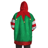 Christmas Elf Costume Snug Blanket Hoodie, One Size Minky Micro Fleece-Fun and festive Elf costume pattern one-size fits all wearable blanket. Snuggle blanket hoodie with silky smooth micro-mink polyester exterior and ultra soft microfiber fleece interior lining. Quality, high definition holiday helper all over print design. Snuggle up and stay in, warm blanket when the weather turns cold-