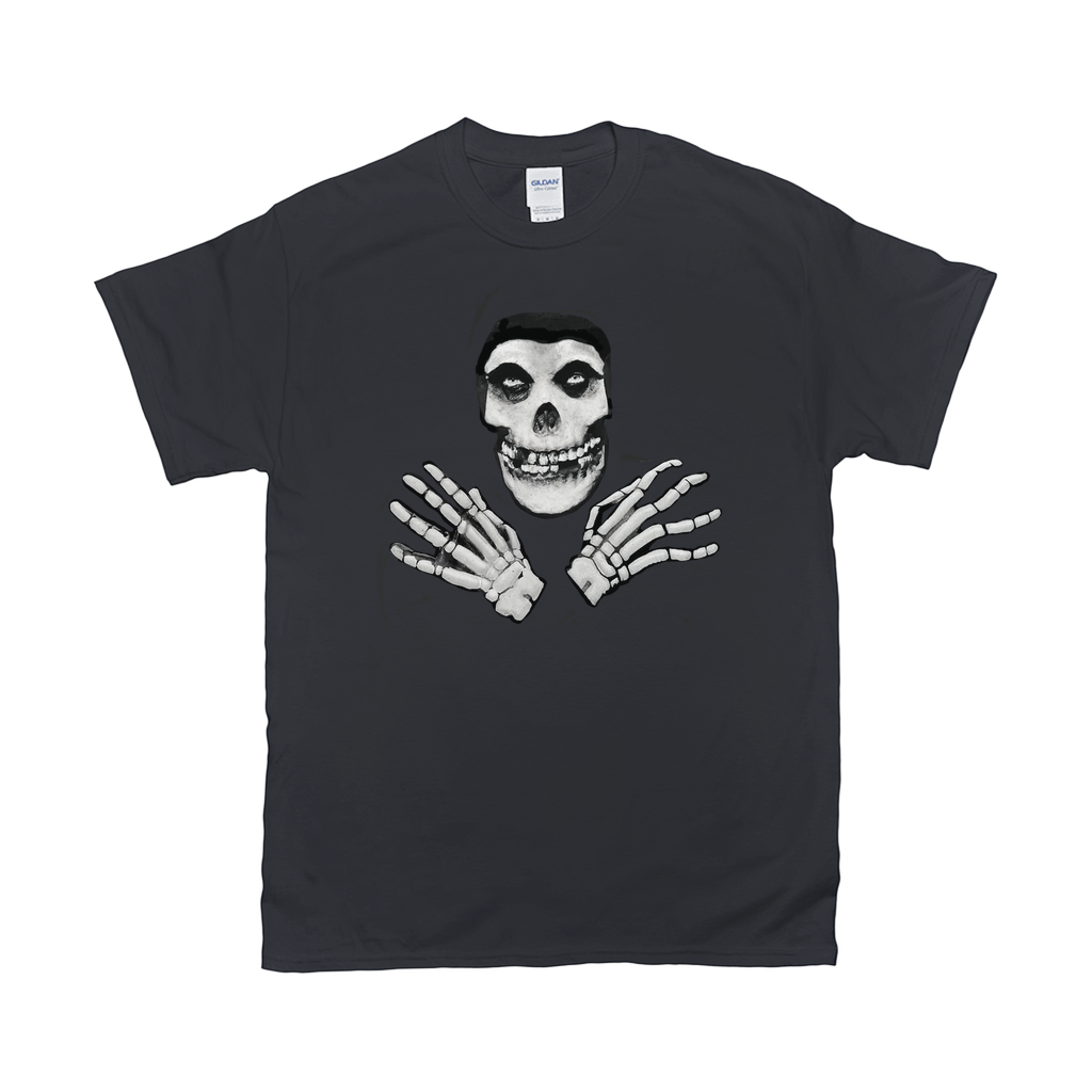 The Crimson Ghost Black and White Classic Horror Tee, S-5X Unisex-100% cotton Gildan fine jersey fitted unisex tee. 3-5 days from USA. Classic Crimson Ghost black and white serial horror film icon. Skeleton with hooded skull, crossed skeletal hands. This skull faced fiend is the perfect pirate jolly roger for punk rock misfits though few today would desire a post Cyclotrode X world.-Black-S-