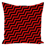 Red Lodge Throw Pillows - Zigzag Pattern Twin Surreal Optical Peaks-Double-sided, square spun polyester pillow or pillowcase in your size and style.This item is made-to-order and typically ships in 3-5 business days from within the US. Diagonal red and black zig-zag lines on high quality throw pillow. Tense and surreal optical art pattern. Fun and unique gothic halloween home decor.-With Zipper-16x16 inch-