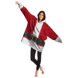 Santa Claus Costume Snug Blanket Hoodie, Warm Christmas Snuggle Wrap-A one-size fits all wearable blanket. This snug blanket hoodie is crafted from an outer silky micro-mink (faux) exterior, Ultra soft microfiber fleece interior lining. Unisex, One size fits all Teens & Adults up to size 4X. Made-to-order. 2 weeks to USA. Funny casual Christmas cosplay Santa suit. All over Print blanket-