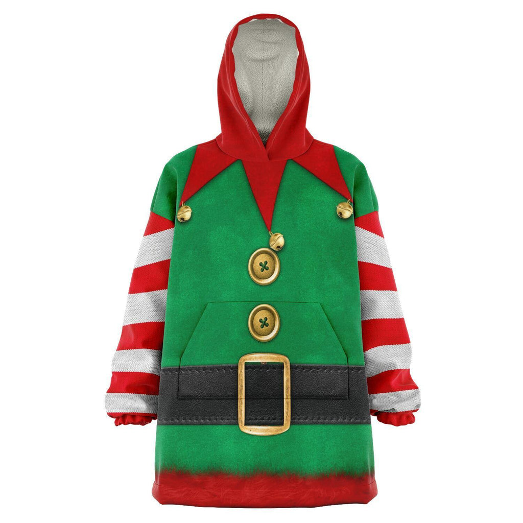 Christmas Elf Costume Snug Blanket Hoodie, One Size Minky Micro Fleece-Fun and festive Elf costume pattern one-size fits all wearable blanket. Snuggle blanket hoodie with silky smooth micro-mink polyester exterior and ultra soft microfiber fleece interior lining. Quality, high definition holiday helper all over print design. Snuggle up and stay in, warm blanket when the weather turns cold-ONSIZE-