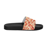 Funny Bacon Weave Slide Sandals-High quality slip-on sandals constructed of lightweight, durable, soft and comfortable PVC. These sandals are made-to-order. Free shipping from abroad. Woven bacon slice print pattern funny amens womens unisex meme breakfast pork-