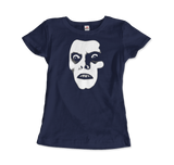 THE EXORCIST Captain Howdy Pazuzu Demon Graphic Tee-Super soft and smooth 100% ringspun combed cotton tee, preshrunk with shoulder to shoulder taping, seamless collar and double needle hems. High quality colorfast, fade resistant print. Free shipping worldwide from the USA.-Women (Fitted)-Navy-S-