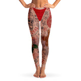 Christmas Fanatic Bikini Bottom and Tattooed Legs Holiday Leggings-Premium polyester and spandex blend four-way stretch costume / cosplay leggings. Squat-proof with elastic waistband and microfiber stitching. Free Shipping Worldwide. All-over-printed design with two legs covered in christmas holiday themed tattoos. Fun and funny, sexy xmas costume cosplay. Naughty santa dirty elf.-