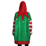 Christmas Elf Costume Snug Blanket Hoodie, One Size Minky Micro Fleece-Fun and festive Elf costume pattern one-size fits all wearable blanket. Snuggle blanket hoodie with silky smooth micro-mink polyester exterior and ultra soft microfiber fleece interior lining. Quality, high definition holiday helper all over print design. Snuggle up and stay in, warm blanket when the weather turns cold-