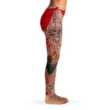 Christmas Fanatic Bikini Bottom and Tattooed Legs Holiday Leggings-Premium polyester and spandex blend four-way stretch costume / cosplay leggings. Squat-proof with elastic waistband and microfiber stitching. Free Shipping Worldwide. All-over-printed design with two legs covered in christmas holiday themed tattoos. Fun and funny, sexy xmas costume cosplay. Naughty santa dirty elf.-