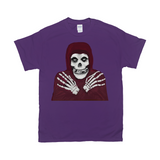 Crmson Ghost Graphic Tee, Classic Horror Icon, Small to 5X, Low Prices-100% cotton Gildan fine jersey fitted unisex tee. 3-5 days from USA. Crimson Ghost classic serial horror film icon. Skeleton with hooded skull, crossed skeletal hands. This skull faced fiend is the perfect grim reaper for punk rock pirates and misfits though few today would desire a post Cyclotrode X world. Haloween-Purple-Small (S)-