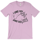 -Soft, comfortable mens/unisex style Airlume combed and ring-spun cotton shirt. Made-to-order and shipped form the USA. Funny dirty naughty bbq barbeque bar-b-que barbecue pork sex joke butt rubbed pig piggy t-shirt boyfriend gift -Heather Prism Lilac-Medium (M)-