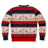 -Funny all-over-print unisex sweatshirt made of soft and comfortable cotton/polyester/spandex blend with brushed fleece interior. Each panel is individually printed, cut and sewn to ensure a flawless graphic that won't crack or peel. Mens womens Christmas pullover jumper ugly sweater print memes couple matching joke. -
