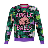 Naughty Jingle Balls Sweatshirt, Dirty AOP Ugly Holiday Sweater-Funny all-over-print unisex sweatshirt made of soft and comfortable cotton/polyester/spandex blend with brushed fleece interior. Each panel is individually printed, cut and sewn to ensure a flawless graphic that won't crack or peel. Mens womens Christmas pullover jumper ugly sweater print classic xmas parody joke-XS-