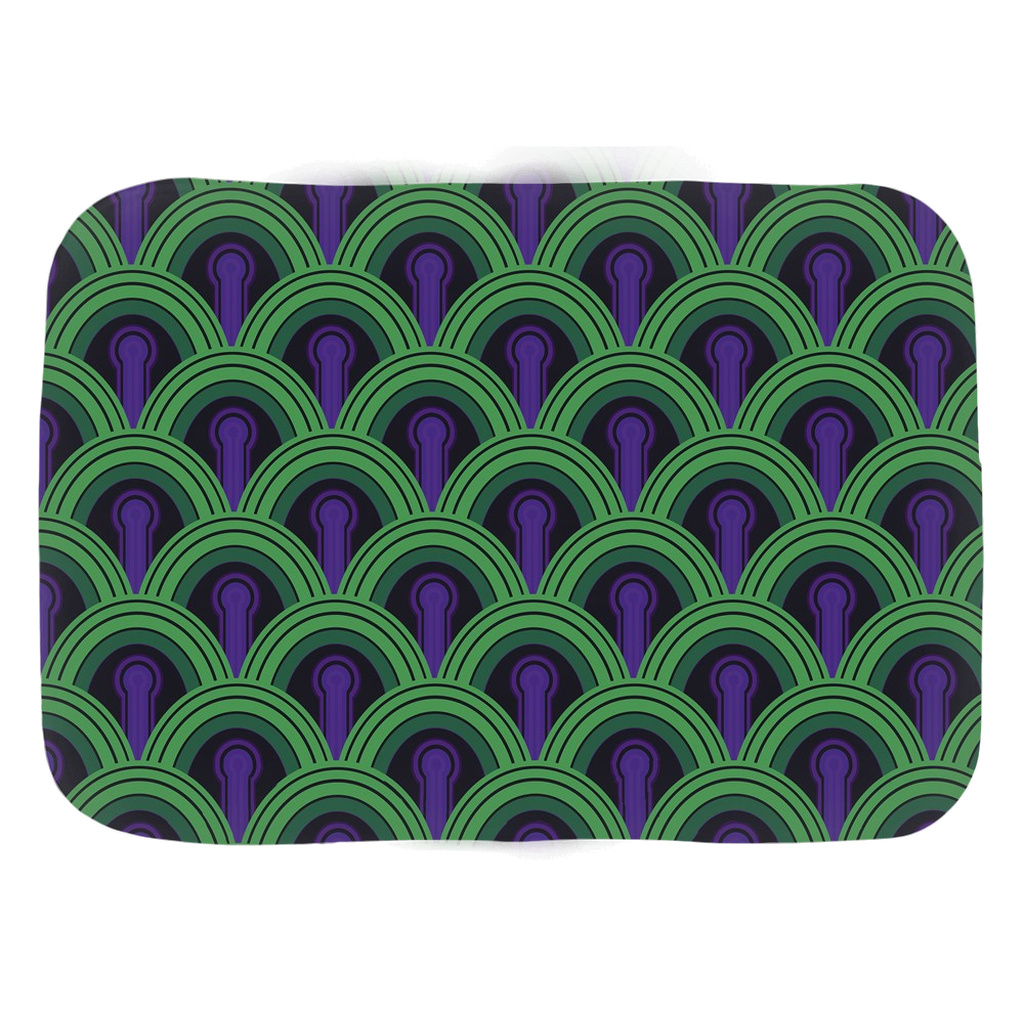 Overlook 237 Bathmats, Classic Horror Hotel Bathroom Carpet Pattern-Soft microfiber topped polyester bath mat with non-sip rubber bottom. High quaity materials, colorfast and fade resistant image. Overlook 237 classic horror hotel bathroom pattern bathmat. 24x17 or 34x21 unique fun gothic bathroom floor mat or halloween holiday decor. Retro abstract green and purple moon landing room.-24x17 inch-