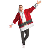 Santa Claus Costume Snug Blanket Hoodie, Warm Christmas Snuggle Wrap-A one-size fits all wearable blanket. This snug blanket hoodie is crafted from an outer silky micro-mink (faux) exterior, Ultra soft microfiber fleece interior lining. Unisex, One size fits all Teens & Adults up to size 4X. Made-to-order. 2 weeks to USA. Funny casual Christmas cosplay Santa suit. All over Print blanket-