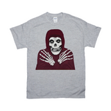 Crmson Ghost Graphic Tee, Classic Horror Icon, Small to 5X, Low Prices-100% cotton Gildan fine jersey fitted unisex tee. 3-5 days from USA. Crimson Ghost classic serial horror film icon. Skeleton with hooded skull, crossed skeletal hands. This skull faced fiend is the perfect grim reaper for punk rock pirates and misfits though few today would desire a post Cyclotrode X world. Haloween-Sport Grey-Small (S)-
