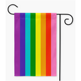 -100% poly poplin-canvas fabric, wash on gentle, hang to dry.12x18" , 18x27" or 24x36" - single or double sided. Flag hanger / stand not included.Made in and shipped from the USA. Gay Pride Eight Stripe Rainbow Gilbert Baker Garden Flag LGBTQ LGBTQIA LGBTQX Historical Love is Love Rights Equality Protest We Say Gay -Double-12x18 inch-