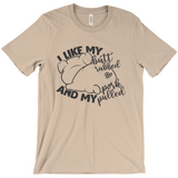 -Soft, comfortable mens/unisex style Airlume combed and ring-spun cotton shirt. Made-to-order and shipped form the USA. Funny dirty naughty bbq barbeque bar-b-que barbecue pork sex joke butt rubbed pig piggy t-shirt boyfriend gift -Tan-Medium (M)-