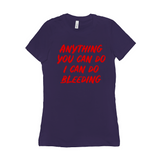 -Funny and effective feminist 'Anything You Can Do, I Can Do Bleeding' shirt. High quality, professional printed women's style Bella Canvas tee printed in and shipped from the USA. funny feminist womens rights equality menstruation menstrual blood period equal work equal pay badass graphic tee pink tax goth gothic -Team Purple-S-