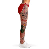 Christmas Fanatic Bikini Bottom and Tattooed Legs Holiday Leggings-Premium polyester and spandex blend four-way stretch costume / cosplay leggings. Squat-proof with elastic waistband and microfiber stitching. Free Shipping Worldwide. All-over-printed design with two legs covered in christmas holiday themed tattoos. Fun and funny, sexy xmas costume cosplay. Naughty santa dirty elf.-