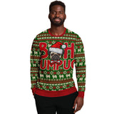 -Funny all-over-print unisex sweatshirt made of soft and comfortable cotton/polyester/spandex blend with brushed fleece interior. Each panel is individually printed, cut and sewn to ensure a flawless graphic that won't crack or peel. Mens womens Christmas pullover pug dog puppy xmas holiday pun joke humbug grinch-