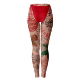 Christmas Fanatic Bikini Bottom and Tattooed Legs Holiday Leggings-Premium polyester and spandex blend four-way stretch costume / cosplay leggings. Squat-proof with elastic waistband and microfiber stitching. Free Shipping Worldwide. All-over-printed design with two legs covered in christmas holiday themed tattoos. Fun and funny, sexy xmas costume cosplay. Naughty santa dirty elf.-