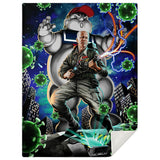 Covid Buster Biden Microfleece Blanket - Political Ghostbuster Parody-Silky-soft premium microfleece blanket ideal for snuggling and even warmer than it looks. 100% polyester, micro-mink exterior and microfiber fleece backing. Funny President Joe Biden 2021 Political Ghostbuster Pandemic Parody Donald Trump Covid-19 Coronavirus Superspreader Staypuft USA Superhero Science Matters-M-