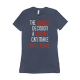-Women's style Bella+Canvas, longer length, slim fit crew neck t-shirt in darker colors. Airlume combed and ring-spun cotton. Made to order, shipped from the USA Women's rights equality Keep Abortion Legal pro-choice Healthcare her body her choice Roe v Wade SCROTUS bans off our bodies PERSIST and Resist United ERA NOW-Heather Navy-S-