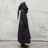 Gnomi Pointed Hood Avantgarde Asymmetrical Runway Coat Gothic Jacket -A unique demi-season avantgarde jacket. This coat features a striking exaggerated runway silhouette with bustled style hip, split asymmetrical front with zipper closure, High cowl neck and oversized pointed hood. Renaissance / medieval Scandinavian inspired sci-fi futuristic gothic alien high fashion jester jacket.-