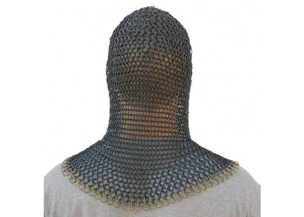 Medieval V Brass Face Mild Steel Chainmail Coif Armor