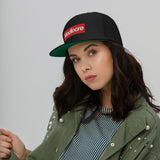 MEDIOCRE Box Logo Flat Bill Cap - Embroidered Logo Snapback Hats-a supreme parody of mediocre design. High quality, embroidered high-profile fitting cap with classic green underviso. • 100% cotton twill • Structured • Five panel • High profile • Green undervisor • Sewn eyelets • Snapback. Ship in 3-5 business days from within the USA. Streetwear fashion red box logo mocking parody.-