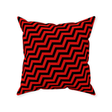 Red Lodge Throw Pillows - Zigzag Pattern Twin Surreal Optical Peaks-Double-sided, square spun polyester pillow or pillowcase in your size and style.This item is made-to-order and typically ships in 3-5 business days from within the US. Diagonal red and black zig-zag lines on high quality throw pillow. Tense and surreal optical art pattern. Fun and unique gothic halloween home decor.-With Zipper-20x20 inch-
