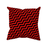 Red Lodge Throw Pillows - Zigzag Pattern Twin Surreal Optical Peaks-Double-sided, square spun polyester pillow or pillowcase in your size and style.This item is made-to-order and typically ships in 3-5 business days from within the US. Diagonal red and black zig-zag lines on high quality throw pillow. Tense and surreal optical art pattern. Fun and unique gothic halloween home decor.-With Zipper-14x14 inch-