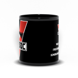 INGSOC Insignia Mug, Black 11oz or 15oz, Anti-Fascist 1984 Propaganda-Premium quality black mug in your choice of 11oz or 15oz. High quality, durable ceramic. Microwave safe, hand washing recommended to help prevent fading.Large emblem on one side, smaller emblem and "war is peace. freedom is slavery. ignorance is strength" motto on the reverse.Made-to-order shipped from the USA.-
