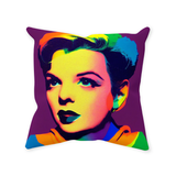 -Double-sided, square pillow or pillowcase. Made-to-order, ships from the USA. Sewn pillow, Zipper Cover with or without Pillow. Soft 100% polyester filling for perfect fluff and form. custom somewhere over the rainbow judy garland wizard of oz colorful home decor lgbtq lgbtqia trans drag gay pride icon classic art -Spun Polyester-14x14 inches-Sewn (no zipper)-