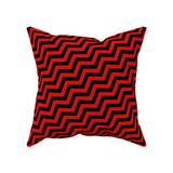 Red Lodge Throw Pillows - Zigzag Pattern Twin Surreal Optical Peaks-Double-sided, square spun polyester pillow or pillowcase in your size and style.This item is made-to-order and typically ships in 3-5 business days from within the US. Diagonal red and black zig-zag lines on high quality throw pillow. Tense and surreal optical art pattern. Fun and unique gothic halloween home decor.-