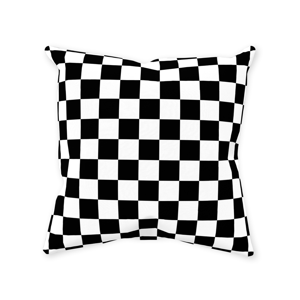 Black and White Checkered Square Throw Pillows and Pillow Covers-Double-sided, square spun polyester pillow or pillowcase in your choice of color and size.This item is made-to-order and typically ships in 3-5 business days from within the US. Diagonal black and white zig-zag lines on high quality throw pillow. Tense and surreal optical art pattern. Fun and unique gothic halloween home decor.-Without Zipper-14x14 inch-