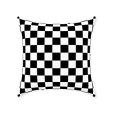 Black and White Checkered Square Throw Pillows and Pillow Covers-Double-sided, square spun polyester pillow or pillowcase in your choice of color and size.This item is made-to-order and typically ships in 3-5 business days from within the US. Diagonal black and white zig-zag lines on high quality throw pillow. Tense and surreal optical art pattern. Fun and unique gothic halloween home decor.-Without Zipper-16x16 inch-