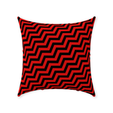 Red Lodge Throw Pillows - Zigzag Pattern Twin Surreal Optical Peaks-Double-sided, square spun polyester pillow or pillowcase in your size and style.This item is made-to-order and typically ships in 3-5 business days from within the US. Diagonal red and black zig-zag lines on high quality throw pillow. Tense and surreal optical art pattern. Fun and unique gothic halloween home decor.-With Zipper-18x18 inch-
