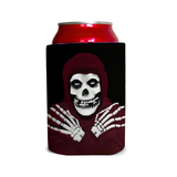 Crimson Ghost Can Cooler Sleeve - Black or Red-Reusable neoprene beverage insulator sleeve. Fits standard 12oz & 16oz cans or bottles and keeps beverages cold. Easy to clean, foldable for easy storage. Horror movie serial misfits villains fiend pop culture punk rock music icon Halloween goth gothic beer soda drink wrap. Great gift or drink marker for parties. -