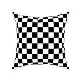 Black and White Checkered Square Throw Pillows and Pillow Covers-Double-sided, square spun polyester pillow or pillowcase in your choice of color and size.This item is made-to-order and typically ships in 3-5 business days from within the US. Diagonal black and white zig-zag lines on high quality throw pillow. Tense and surreal optical art pattern. Fun and unique gothic halloween home decor.-Without Zipper-20x20 inch-
