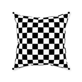 Black and White Checkered Square Throw Pillows and Pillow Covers-Double-sided, square spun polyester pillow or pillowcase in your choice of color and size.This item is made-to-order and typically ships in 3-5 business days from within the US. Diagonal black and white zig-zag lines on high quality throw pillow. Tense and surreal optical art pattern. Fun and unique gothic halloween home decor.-Without Zipper-18x18 inch-
