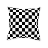 Black and White Checkered Square Throw Pillows and Pillow Covers-Double-sided, square spun polyester pillow or pillowcase in your choice of color and size.This item is made-to-order and typically ships in 3-5 business days from within the US. Diagonal black and white zig-zag lines on high quality throw pillow. Tense and surreal optical art pattern. Fun and unique gothic halloween home decor.-