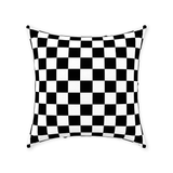 Black and White Checkered Square Throw Pillows and Pillow Covers-Double-sided, square spun polyester pillow or pillowcase in your choice of color and size.This item is made-to-order and typically ships in 3-5 business days from within the US. Diagonal black and white zig-zag lines on high quality throw pillow. Tense and surreal optical art pattern. Fun and unique gothic halloween home decor.-