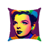 -Double-sided, square pillow or pillowcase. Made-to-order, ships from the USA. Sewn pillow, Zipper Cover with or without Pillow. Soft 100% polyester filling for perfect fluff and form. custom somewhere over the rainbow judy garland wizard of oz colorful home decor lgbtq lgbtqia trans drag gay pride icon classic art -Polyester Twill-18x18 inches-With Zipper-