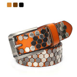 Unisex Hexagon Riveted Genuine Leather Belt Gothic Punk Hiphop Fashion-