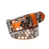 Unisex Hexagon Riveted Genuine Leather Belt Gothic Punk Hiphop Fashion-Orange-110cm / 43in-85-90cm / 33.5-35in-
