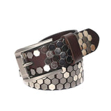 Unisex Hexagon Riveted Genuine Leather Belt Gothic Punk Hiphop Fashion-Coffee-110cm / 43in-85-90cm / 33.5-35in-