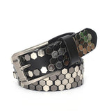 Unisex Hexagon Riveted Genuine Leather Belt Gothic Punk Hiphop Fashion-Black-110cm / 43in-85-90cm / 33.5-35in-